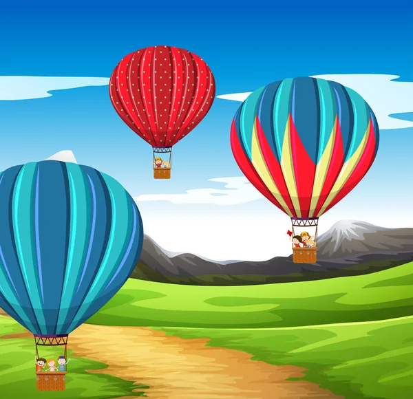 Hete lucht ballon scène — Stockvector