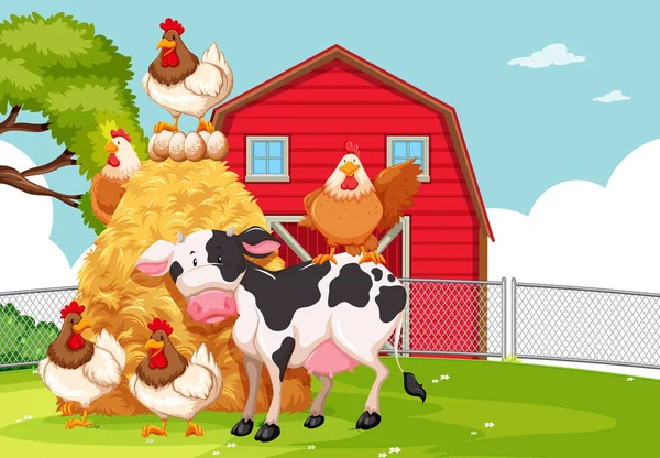 Una granja con animales — Vector de stock