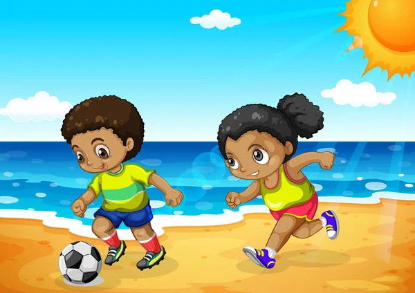 African boy and girl playing football — Stock Vector