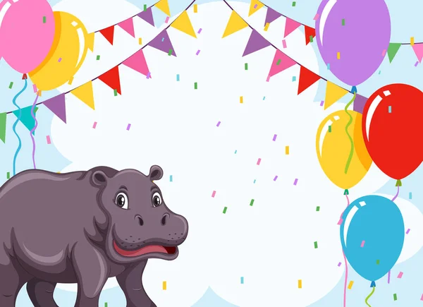 A hippopotamus on party template — Stock Vector