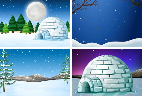 Ensemble de paysages d'hiver — Image vectorielle