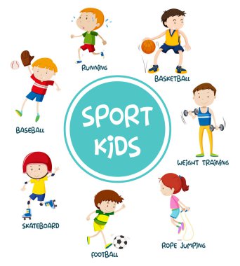 Spor çocuklar seti konsepti