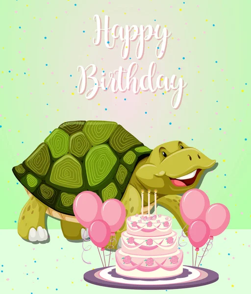 海龟和蛋糕生日卡 — 图库矢量图片