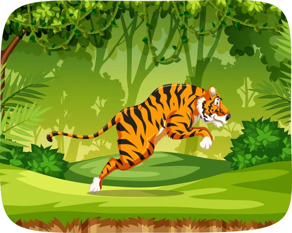Tiger in jungle scene — Stock Vector