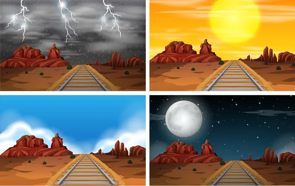 Ensemble de scènes ferroviaires du désert — Image vectorielle