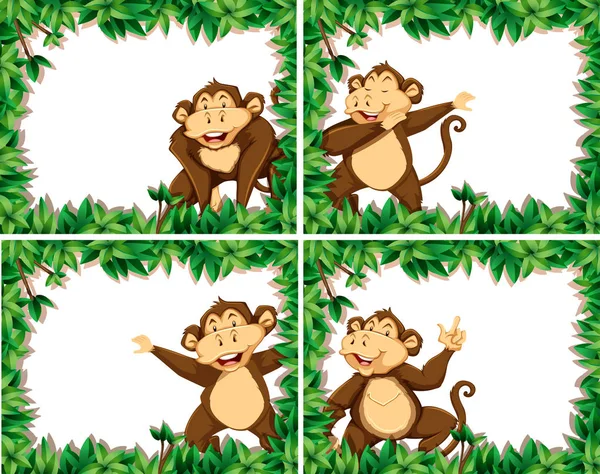Conjunto de monos en marcos de naturaleza — Vector de stock