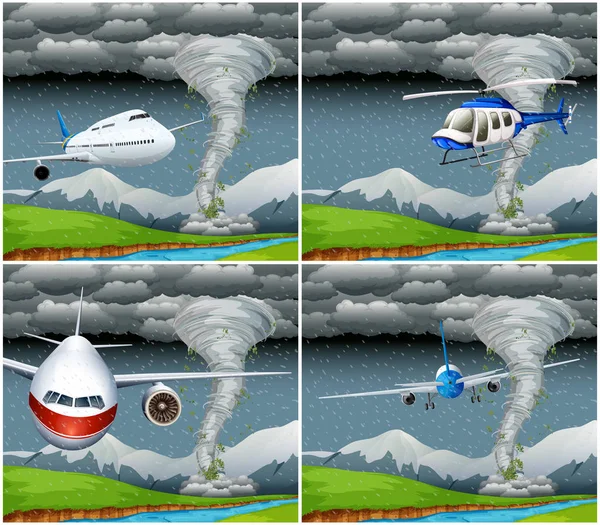 Set vliegtuig vliegen bij slecht weer — Stockvector
