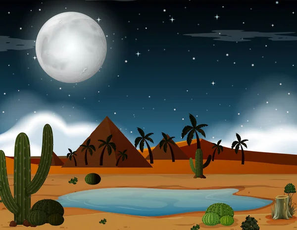 夜の砂漠のシーン — ストックベクタ