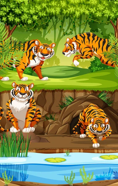 Tigre en el bosque — Vector de stock