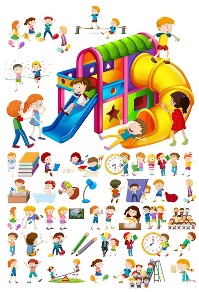 Conjunto de niños y diferentes actividades — Vector de stock