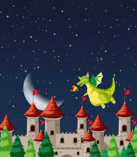 Dragon au château — Image vectorielle