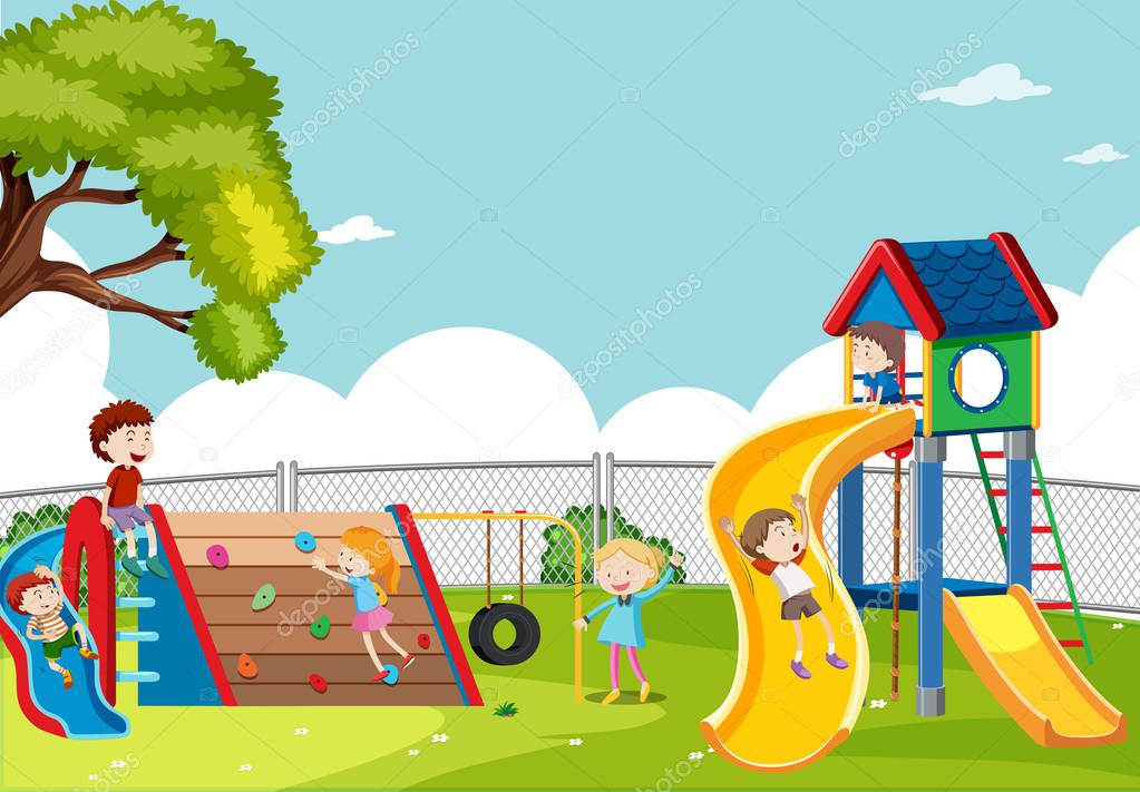Kids playing in playground scene