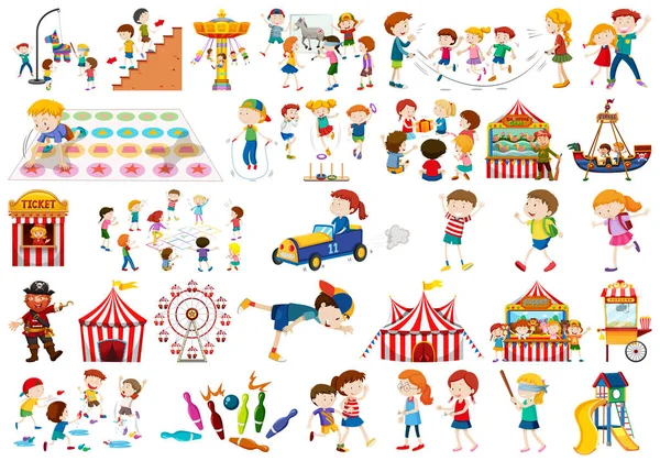 Conjunto de niños jugando — Vector de stock