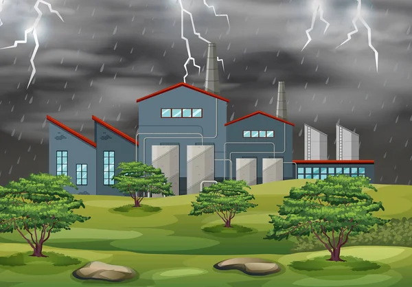 工厂在天气风暴 — 图库矢量图片