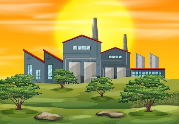 Fabriek in natuur scène — Stockvector