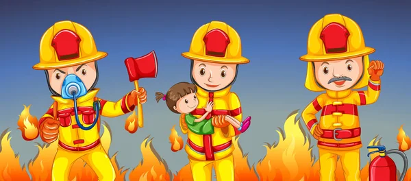 Pompiere che aiuta una ragazza — Vettoriale Stock