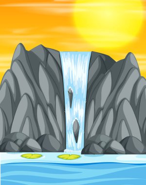 Şelale günbatımı arka plan sahnesi