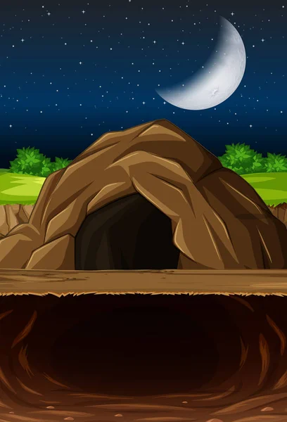 Ночная пещерная сцена — стоковый вектор