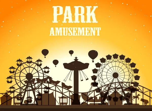 Amusement park silhoutte background — Stock Vector