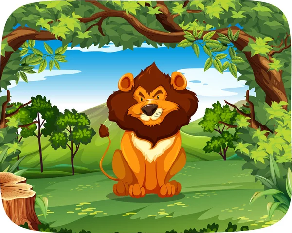 Лев в лісі сцени — стоковий вектор