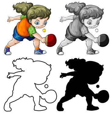 Ping pong oynayan farklı kız seti