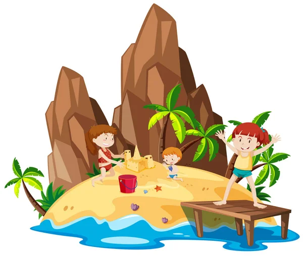 Children on the island — Stock Vector