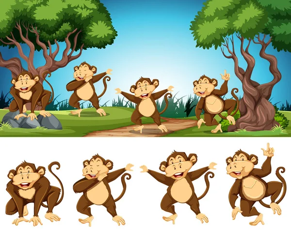 Groupe de singe dans la nature — Image vectorielle