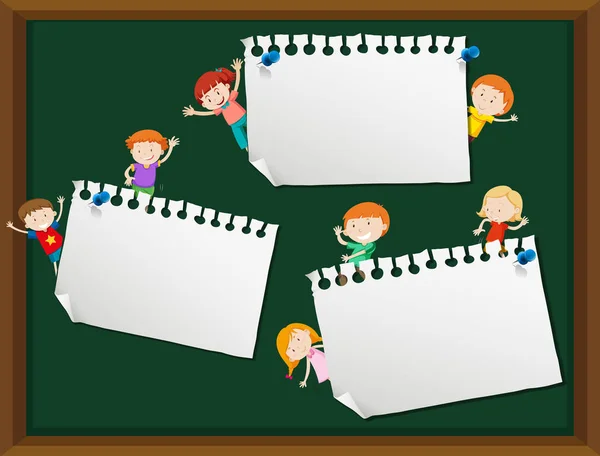 Children with blank note template — Stock Vector