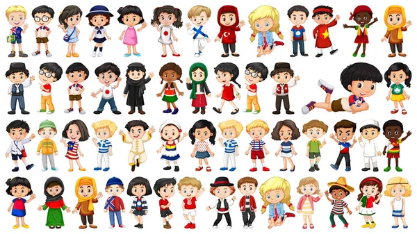 Conjunto de niños multiculturales — Vector de stock