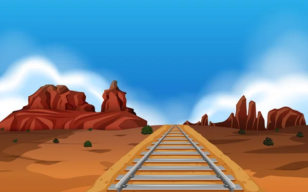 Tren de la vía en el salvaje oeste de fondo — Vector de stock