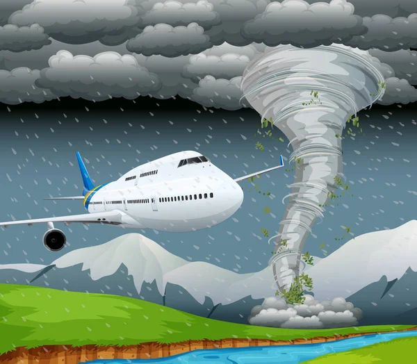 Vliegtuig in Storm scene — Stockvector