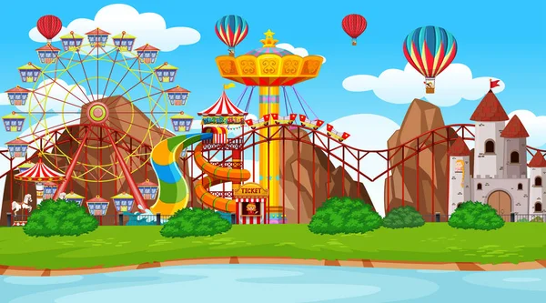 Grande scène de parc d'attractions — Image vectorielle