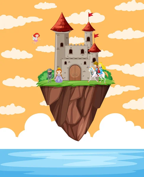 Castle floating on island scene — 스톡 벡터