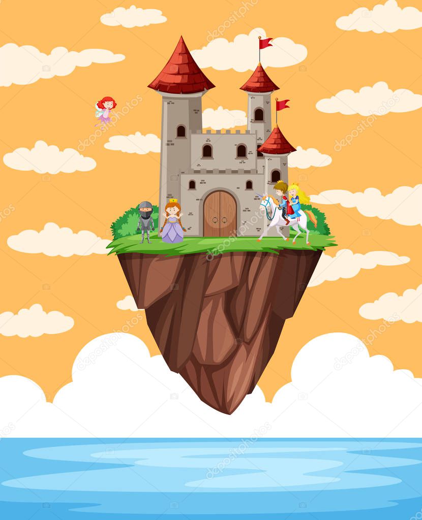 Castle floating on island scene