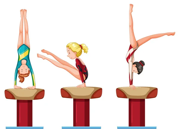 Ensemble de caractère des athlètes de gymnastique féminine — Image vectorielle