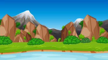 Moutains on river scene clipart