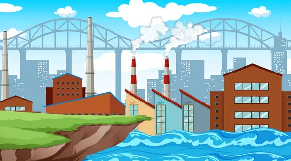Factory on river background