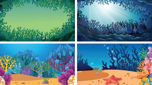 Ensemble de scènes de corail sous-marin — Image vectorielle