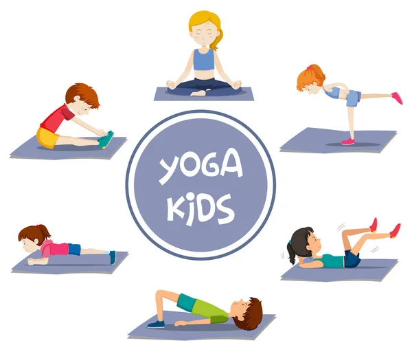 Attivita 'di yoga per bambini su bianco — Vettoriale Stock
