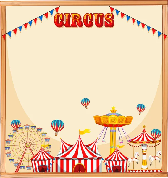 Cadre de modèle de cirque vide avec texte, manèges, drapeaux — Image vectorielle