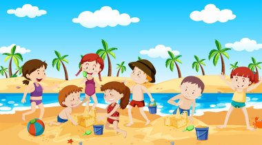 Aktif çocuklar açık sahnede oynuyor