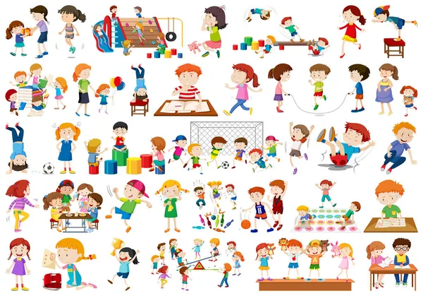 男孩,女孩,儿童在教育乐趣活动主题 — 图库矢量图片