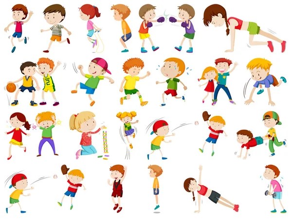 Niños haciendo ejercicio y siendo activos en el set — Archivo Imágenes Vectoriales