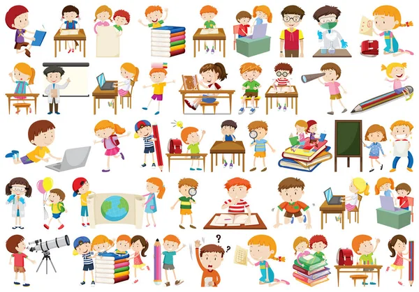 Boys, girls, children in educational fun activty theme — Stock Vector