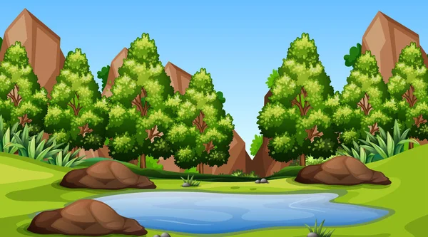 Empty park scene with pond — Stock Vector