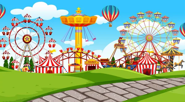 Outdoor scene with amusement park — Stock Vector
