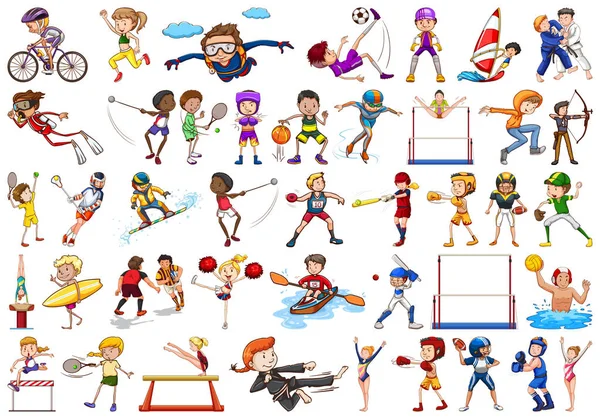 Actividades deportivas de niños, niñas, niños, atletas aislados — Vector de stock