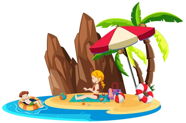 Enfants jouant sur une île éloignée — Image vectorielle