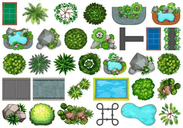 Collection of outdoor nature themed objects and plant elements — Stock Vector