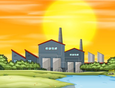 Gün batımında kirlilik ile fabrika